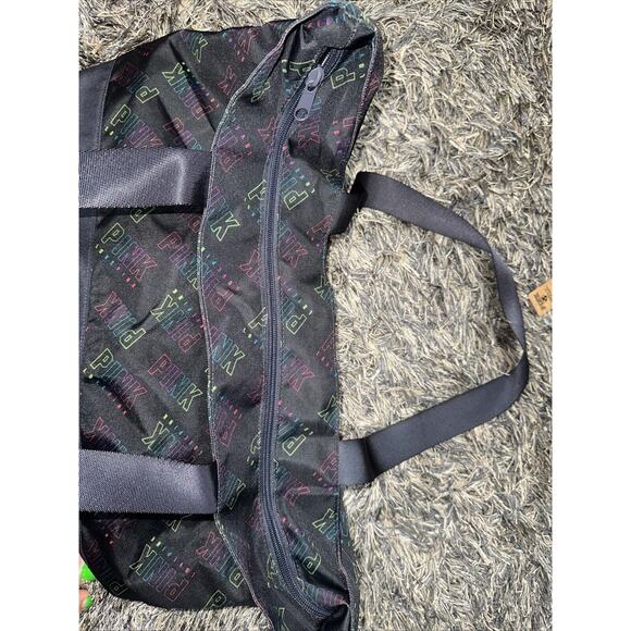 NWT PINK Victoria Secret Black Multi Color Logo Zipper Closure Large Tote NEW - Picture 7 of 7